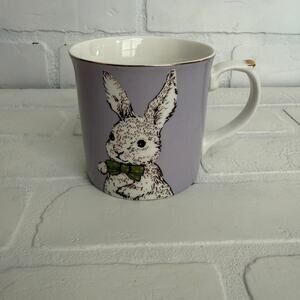 Gracie Fine China Purple Bunny Rabbit with Bowtie Gold Rimmed Coffee Cup Mug